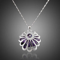 KHAISTA white gold bud Stellux crystal necklace on white background