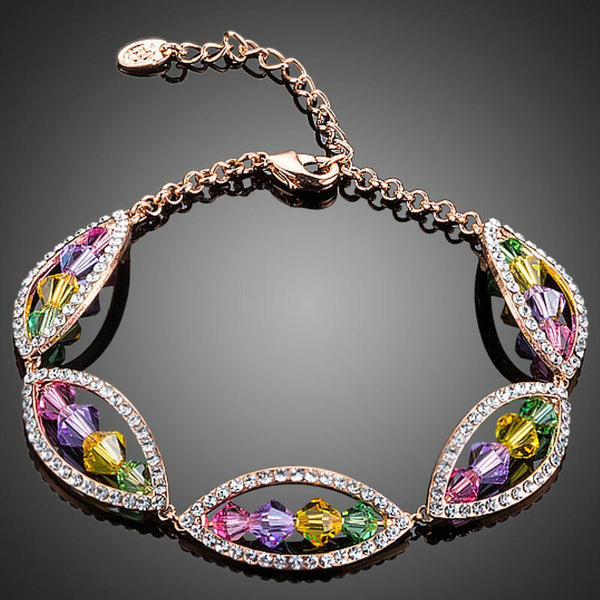 KHAISTA budding flower crystal bracelet on white background