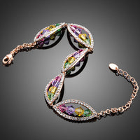 Close up detail of KHAISTA budding flower crystal bracelet