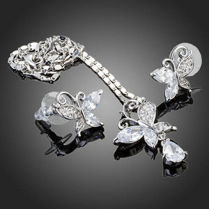 Butterfly Clear Cubic Zirconia Tear Drop Necklace + Stud Earrings Jewelry Set - KHAISTA Fashion Jewellery