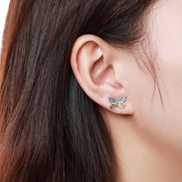 butterfly cubic zircon stud earrings detail view by KHAISTA