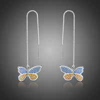 crystal butterfly drop earrings detail view by KHAISTA