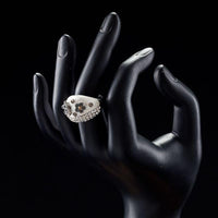 Side angle view highlighting the comfortable band silhouette of the luxury butterfly crystal party ring