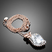 Close up detail of KHAISTA butterfly on crystal pendant necklace