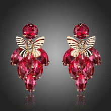 Load image into Gallery viewer, Butterfly on Raspberry Drop Earrings - KHAISTA Fashion Jewellery
