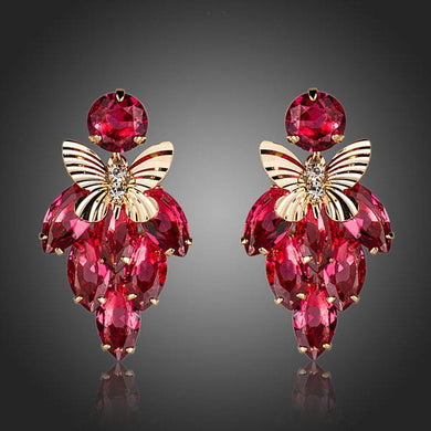 Butterfly on Raspberry Drop Earrings - KHAISTA Fashion Jewellery