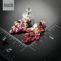 crystal butterfly raspberry drop earrings detail view by KHAISTA