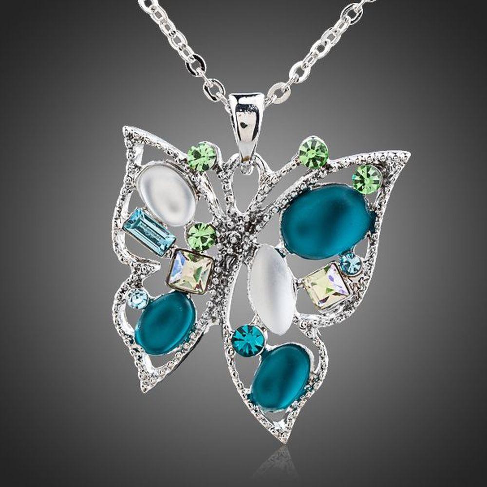 Butterfly Sketch Crystal Chain Necklace - KHAISTA Fashion Jewellery