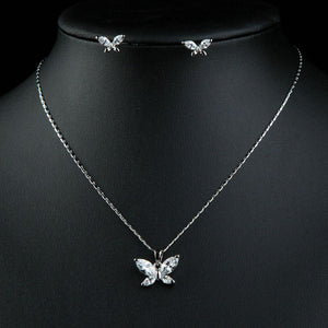 Butterfly White Gold Color Clear Marquise Cut CZ Necklace and Earrings Set - KHAISTA Fashion Jewellery