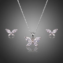 Load image into Gallery viewer, Butterfly White Gold Color Clear Marquise Cut CZ Necklace and Earrings Set - KHAISTA Fashion Jewellery
