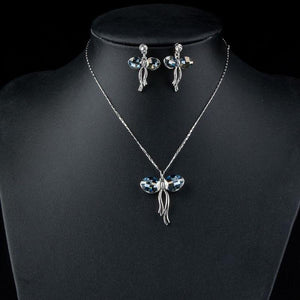 Butterfly White Gold Color Stellux Austrian Crystal Necklace and Earrings Set - KHAISTA Fashion Jewellery