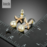 butterfly pearl drop earrings detail view by KHAISTA
