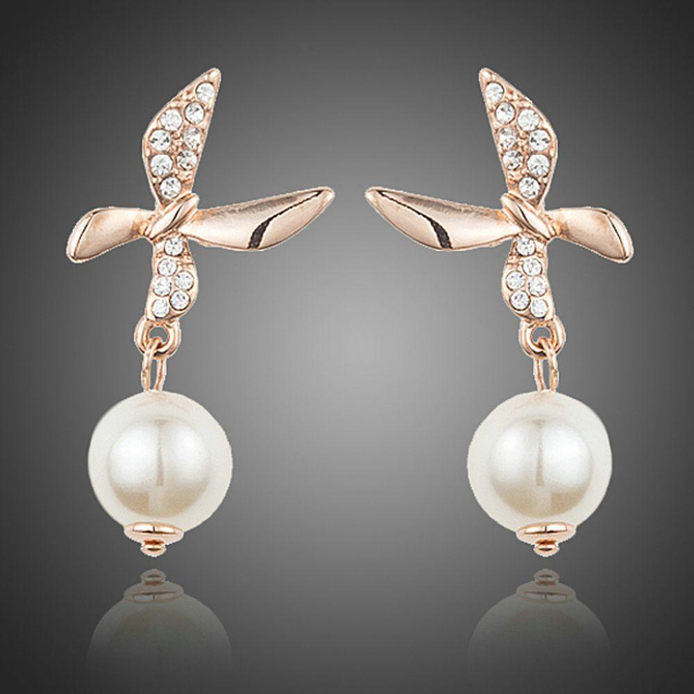 Butterfly With Pearl Drop Earrings - KHAISTA Fashion Jewellery