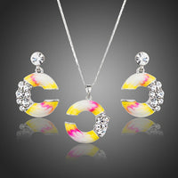 Khaista C-shape crystal drop earrings pendant set
