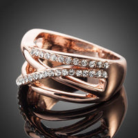 Detailed macro close up view of the brilliant stone settings on this premium clear crystal stacking ring