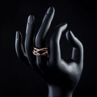 Side angle view highlighting the comfortable band silhouette of the luxury clear crystal stacking ring