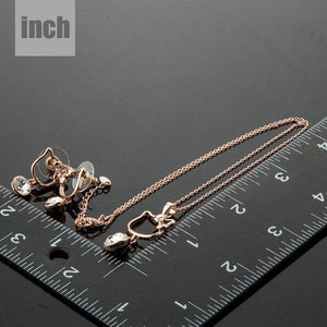 Cat Rose Gold Color Clear Stellux Austrian Crystal Drop Earrings and Necklace Set - KHAISTA Fashion Jewellery