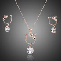Khaista cat design Stellux rose gold drop earrings necklace set