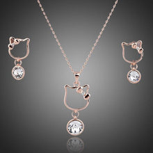 Load image into Gallery viewer, Cat Rose Gold Color Clear Stellux Austrian Crystal Drop Earrings and Necklace Set - KHAISTA Fashion Jewellery
