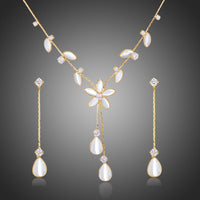 Khaista cat's eye stone floral leaf CZ jewellery set