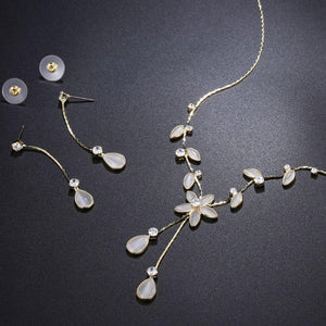 Cat's Eye Stone Flower Jewelry Set Leaves Design With Clear Cubic Zirconia - KHAISTA Fashion Jewellery