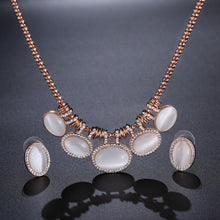 Load image into Gallery viewer, Cat’s Eye Stone Rose Gold Color Oval Rhinestone Jewelry Necklace Set - KHAISTA Fashion Jewellery
