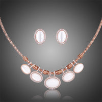 Khaista cat's eye oval rhinestone necklace set rose gold