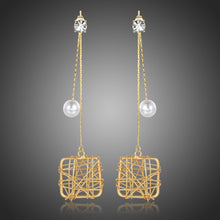Load image into Gallery viewer, Chain Square Pearl Drop Earrings -KPE0393 - KHAISTA Fashion Jewellery
