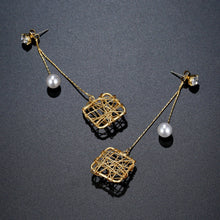 Load image into Gallery viewer, Chain Square Pearl Drop Earrings -KPE0393 - KHAISTA Fashion Jewellery
