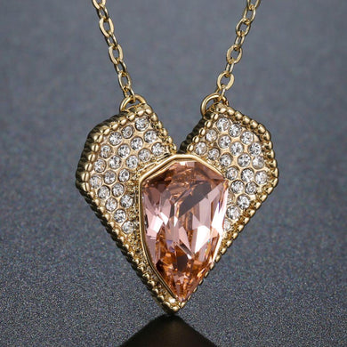 Champagne Austrian Crystals Heart Shaped Pendant Necklace Rhinestone Vintage Fashion Jewelry - KHAISTA Fashion Jewellery
