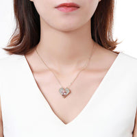 Pendant detail on KHAISTA champagne Austrian crystal vintage heart necklace