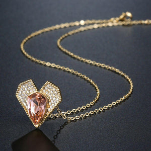Champagne Austrian Crystals Heart Shaped Pendant Necklace Rhinestone Vintage Fashion Jewelry - KHAISTA Fashion Jewellery