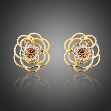 Champagne Austrian Crystals Stud Earrings -KPE0297 - KHAISTA Fashion Jewellery