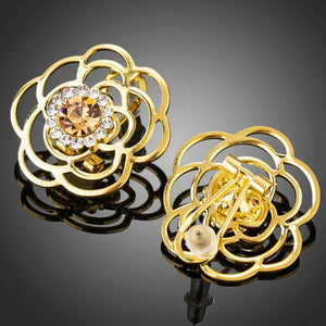 Champagne Austrian Crystals Stud Earrings -KPE0297 - KHAISTA Fashion Jewellery