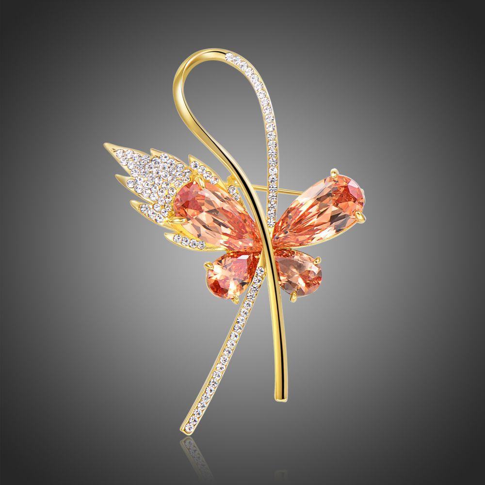 Champagne Cubic Zirconia Butterfly Brooch - KHAISTA Fashion Jewellery