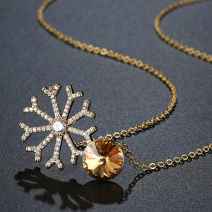 Champagne Cubic Zirconia Snowflake Pendant KPN0275 - KHAISTA Fashion Jewellery