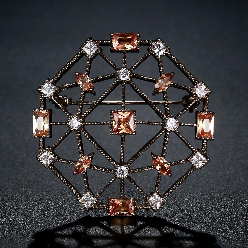 Champagne Cubic Zirconia Universe Collar Pin Brooch -KFJB0111 - KHAISTA1