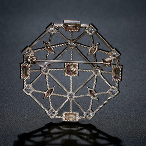 Champagne Cubic Zirconia Universe Collar Pin Brooch -KFJB0111 - KHAISTA2