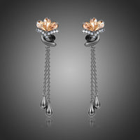 champagne crystal flower drop earrings detail view by KHAISTA