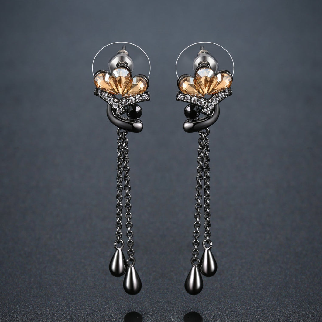 Champagne Flower Drop Earrings -KPE0368 - KHAISTA Fashion Jewellery