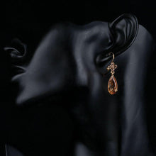 Load image into Gallery viewer, Champagne Flower Hang Cubic Zirconia Earrings -KPE0156 - KHAISTA Fashion Jewellery

