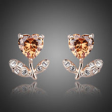 Load image into Gallery viewer, Champagne Flower Heart Stud Earrings -KPE0065 - KHAISTA Fashion Jewellery
