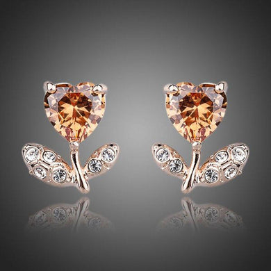 Champagne Flower Heart Stud Earrings -KPE0065 - KHAISTA Fashion Jewellery