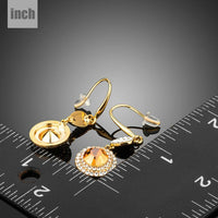 champagne round crystal drop earrings detail view by KHAISTA