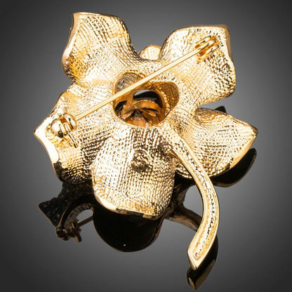 khaista champagne zircon crystal paved oil painting pattern gold color flower shape brooch image 3