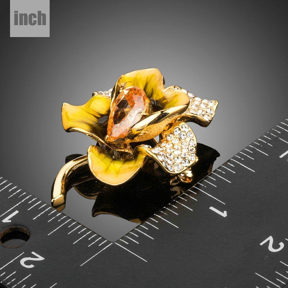 khaista champagne zircon crystal paved oil painting pattern gold color flower shape brooch image 2