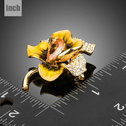 khaista champagne zircon crystal paved oil painting pattern gold color flower shape brooch image 2