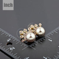 chocolate pearl crown stud earrings detail view by KHAISTA