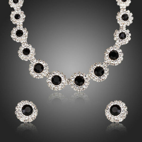 Khaista black clear cubic zirconia necklace stud earrings set