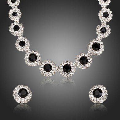 Classic Black Match Clear Cubic Zirconia Necklace and Stud Earrings Set - KHAISTA Fashion Jewellery